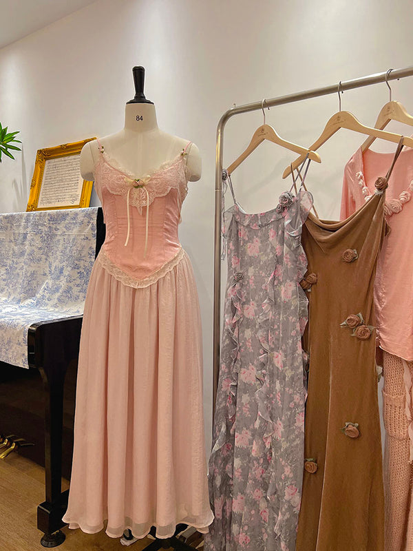 Vestido Retro Francés Midi con Tirantes para Mujer
