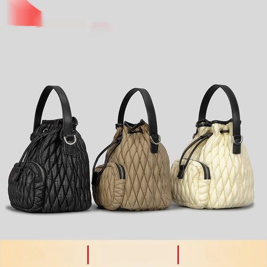 Bolso de Hombro Acolchado Nylon con Cordón y Diseño Rombo