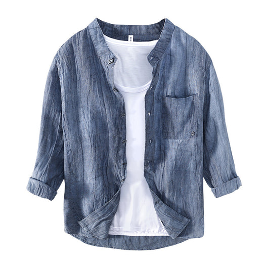 Camisa de Lino Retro con Cuello Mao - Comodidad y Estilo Clásico - Image 5