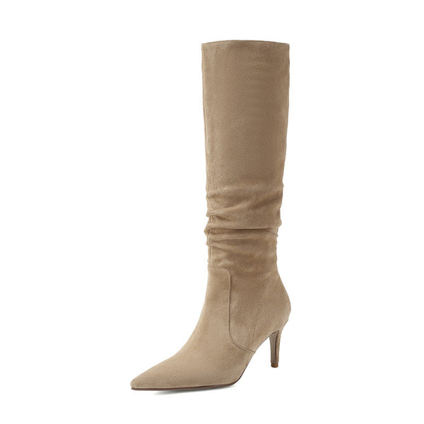 Botas Altas Plisadas con Tacón Alto - Estilo Fashion Rodilla
