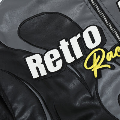 Chaqueta de Cuero para Hombre con Parches Bordados Estilo Locomotora Racing - Image 4