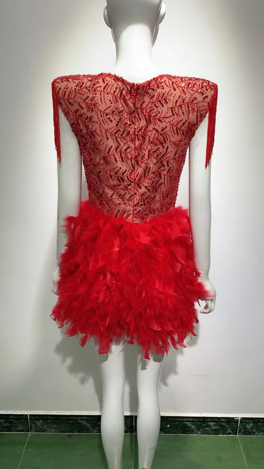 Vestido Corto Escote V con Flecos y Plumas - Ideal para Verano - Image 8