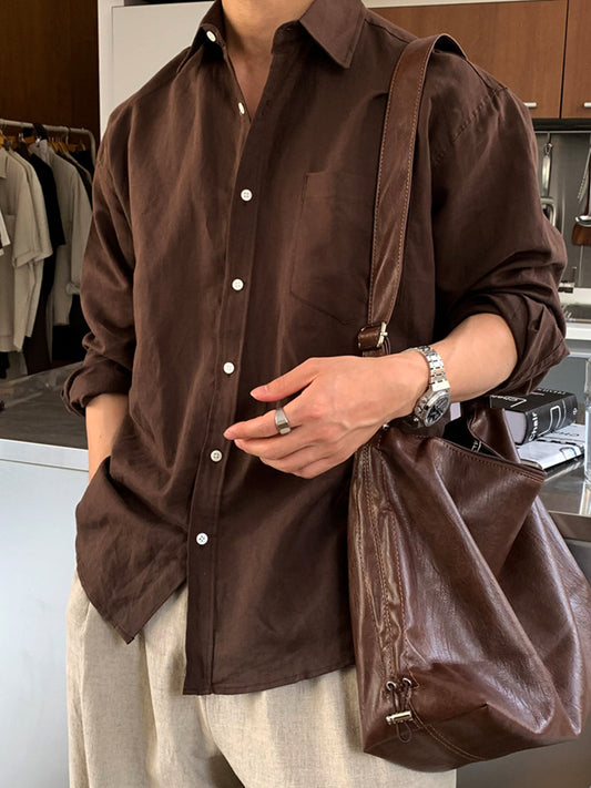 Camisa Manga Larga de Algodón y Lino - Diseño Clásico Liso