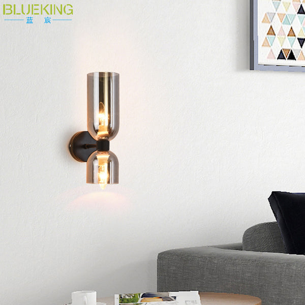 Lámpara de Pared Doble Cabezal en Vidrio para Mesita de Noche