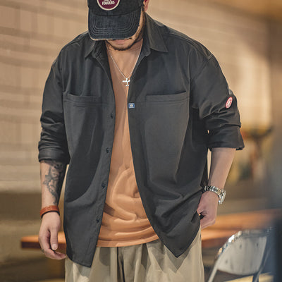 Camisa de Trabajo Gris Oscuro con Bolsillos, Antirruga y Corte Holgado