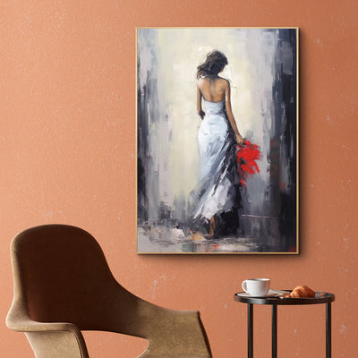 Cuadro Óleo Pintado a Mano - Mujer con Vestido Blanco para Decoración del Hogar - Image 3