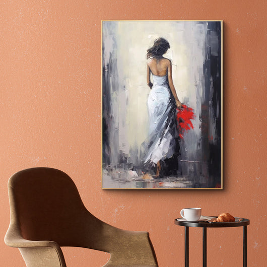 Cuadro Óleo Pintado a Mano - Mujer con Vestido Blanco para Decoración del Hogar - Image 3