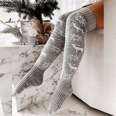 Calcetines Navideños Largos Hasta la Rodilla con Diseño de Renos y Copos de Nieve para Mujer - Image 6