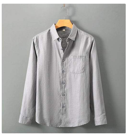 Camisa de Lino Manga Larga Suelta para Hombre - Fresca y Casual - Image 14