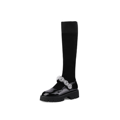 Botas Cortas de Tacón Medio con Plataforma y Hebilla de Copo de Nieve