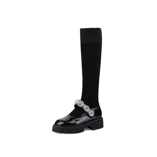 Botas Cortas de Tacón Medio con Plataforma y Hebilla de Copo de Nieve