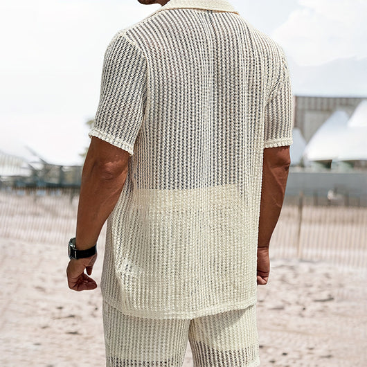 Camisa Henley Retro de Algodón y Lino con Rayas - Casual y Versátil - Image 4