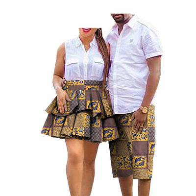 Conjunto de Pareja Estampado Africano en Algodón - Falda para Ella y Shorts para Él - Image 7