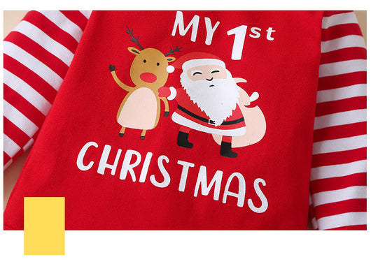 Conjunto de Tres Piezas Navideño a Rayas con Gorro para Bebé - Image 10