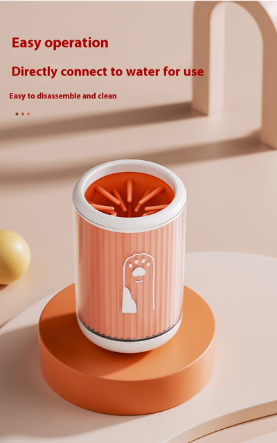 Light blue pet foot washing cup with a white paw print design, ribbed texture, and smooth base. - Image 29