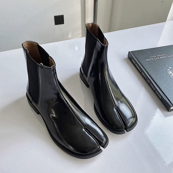 Zapatos de Cuero Charol con Punta Dividida para Hombre y Mujer