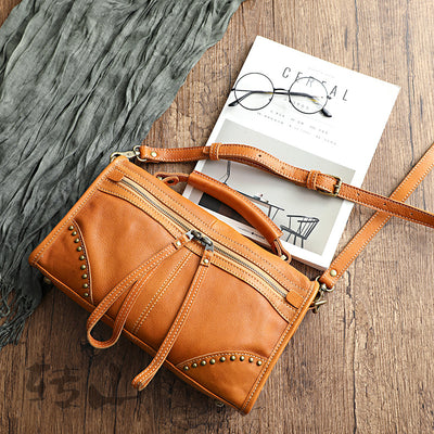 Bolsa Satchel de Cuero Curtido al Vegetal con Acabado Vintage - Image 11