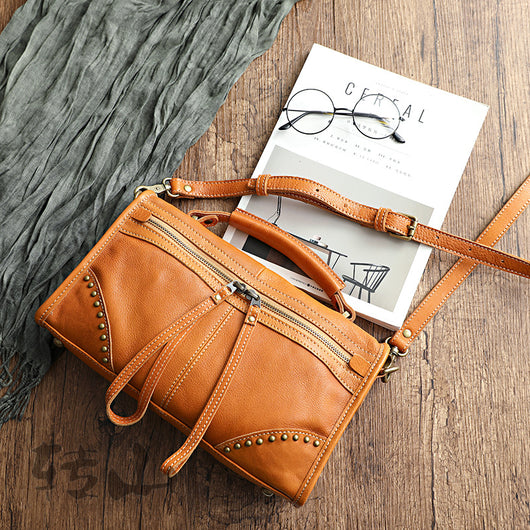 Bolsa Satchel de Cuero Curtido al Vegetal con Acabado Vintage - Image 11