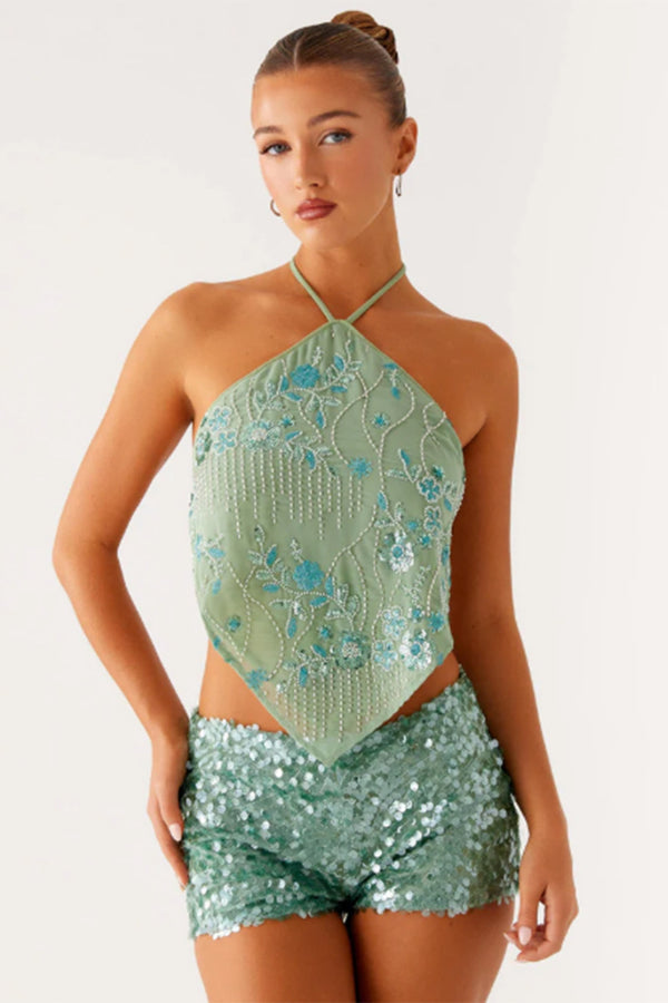 Blusa Elegante con Lentejuelas, Bordados y Espalda Descubierta - Image 6