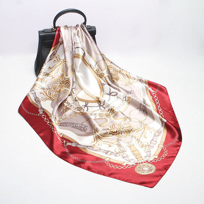 Pañuelo de Seda Estampado Cuadrado Retro para Mujer - Image 7