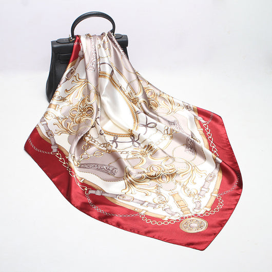 Pañuelo de Seda Estampado Cuadrado Retro para Mujer - Image 7