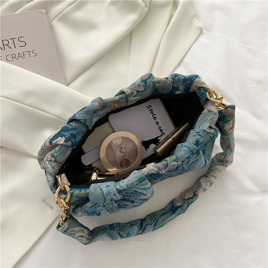 Bolso Bandolera Nube con Pintura de Flores Azules - Image 5
