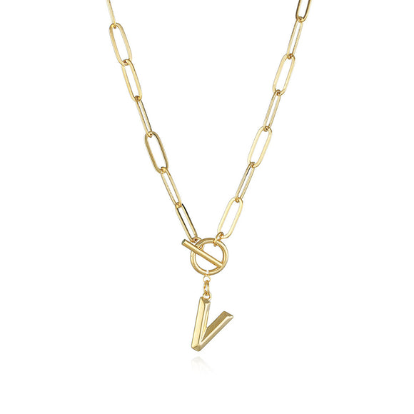 Collar de Letra Chapado en Oro Real Estilo Hip Hop