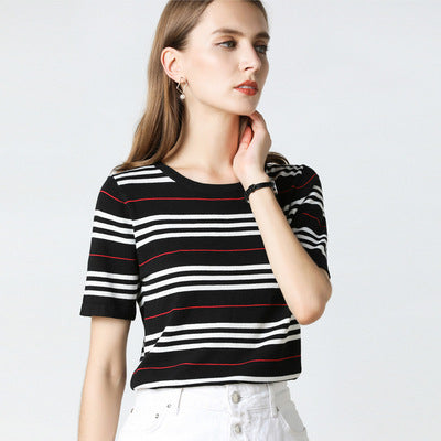 Suéter Camiseta Coreana a Rayas Holgada Básica - Image 13