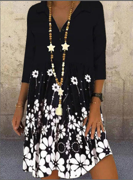 Vestido Camisero Floral Suelto con Cuello Solapa y Manga Corta - Image 2