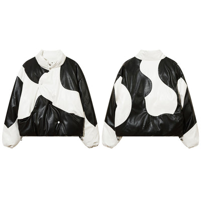 Abrigo Acolchado de Algodón con Cuello Alto y Costuras Irregulares Bicolor - Image 22