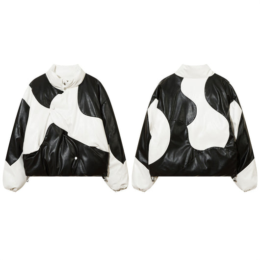 Abrigo Acolchado de Algodón con Cuello Alto y Costuras Irregulares Bicolor - Image 22