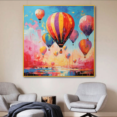 Cuadro Decorativo Pintura al Óleo Globo Aerostático Romántico para Sala de Estar - Image 6