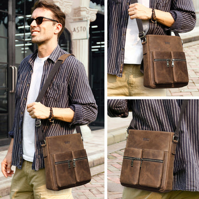 Bolso Bandolera Retro Cuero Crazy Horse Estilo Único para Hombre - Image 6