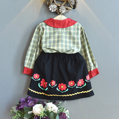 Conjunto Infantil de Falda y Blusa a Cuadros con Contraste de Colores - Image 7