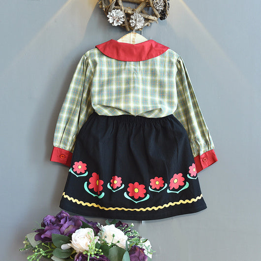 Conjunto Infantil de Falda y Blusa a Cuadros con Contraste de Colores - Image 7