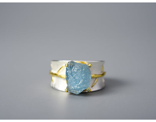 Anillo de Plata 925 con Aguamarina y Hoja para Mujer - Image 9