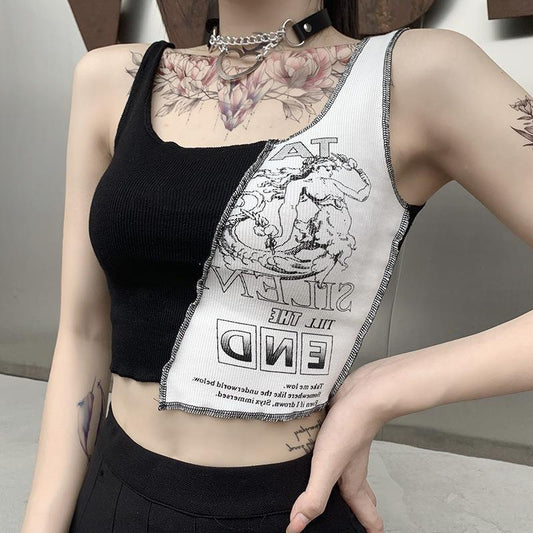 Musculosa Mujer Estilo Urbano con Estampado Patchwork