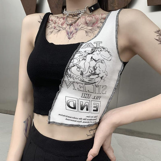 Musculosa Mujer Estilo Urbano con Estampado Patchwork