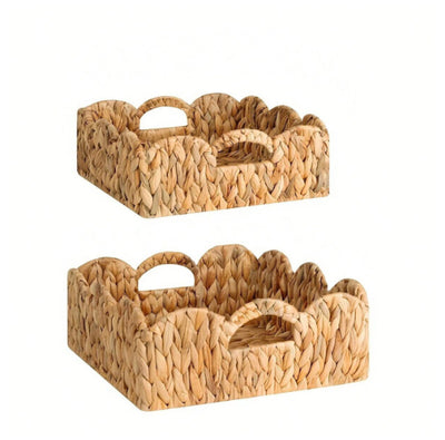 Canasta Tejida Decorativa con Asas de Madera y Flores de Ratán - Image 10