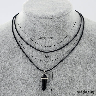 Collar Colgante de Piedra Natural con Cuerda de Cuero Doble y Cristal Hexagonal - Image 23