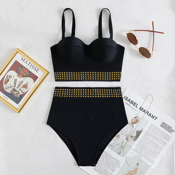 Bikini Realce con Aro Negro de Cintura Alta