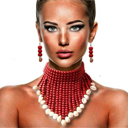 Collar Étnico de Cuentas de Madera - Diseño Europeo y Americano