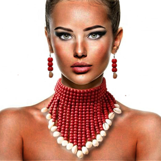 Collar Étnico de Cuentas de Madera - Diseño Europeo y Americano