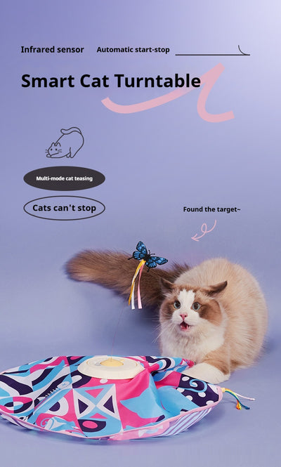 Electric cat toy with a colorful 52cm diameter cloth cover, a central base, and a rotating butterfly teaser. - Image 8