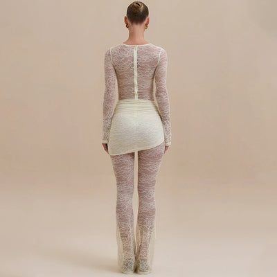 Jumpsuit Elegante de Encaje Transparente con Cintas - Image 11