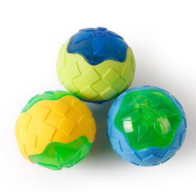 Yellow and green textured dog toy ball made from TPR, designed for chewing and interactive play. - Image 2