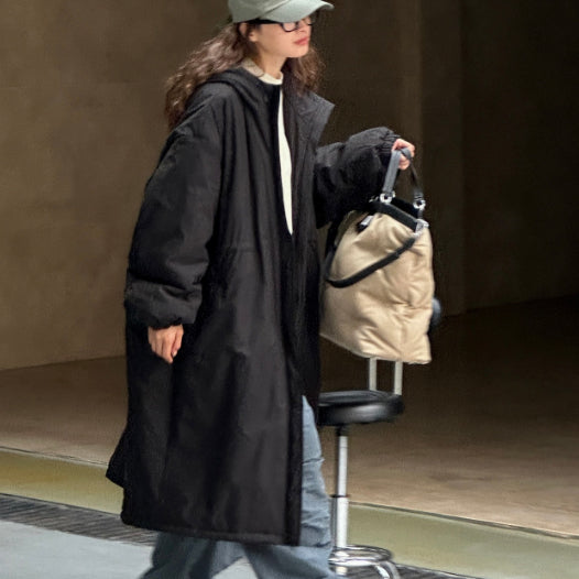 Abrigo Acolchado Coreano Holgado con Capucha - Algodón Invierno