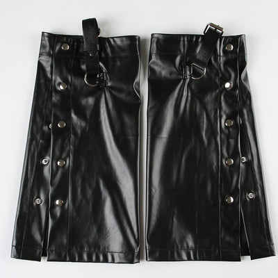 Calentador de Pierna Cuero Negro con Hebilla Metal Punk - Image 36