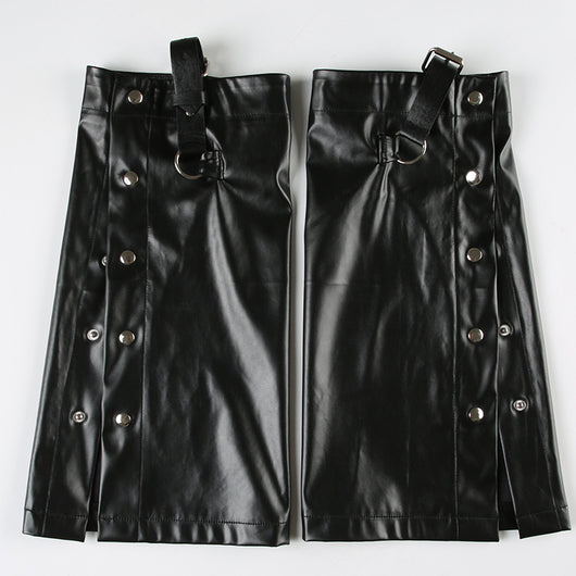 Calentador de Pierna Cuero Negro con Hebilla Metal Punk - Image 36