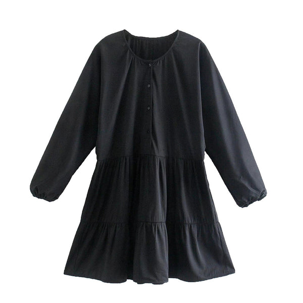 Vestido Corto de Manga Larga con Paneles Superpuestos
